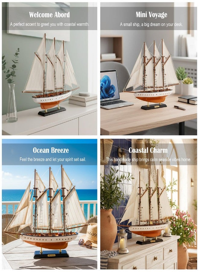 NAUTIMALL 19-inch Atlantic Sailboat Deco, Wooden Schooner Model Ship, Yacht Replica, Nautical Home Decor Collection (ATL49-WHITE) - Image 4